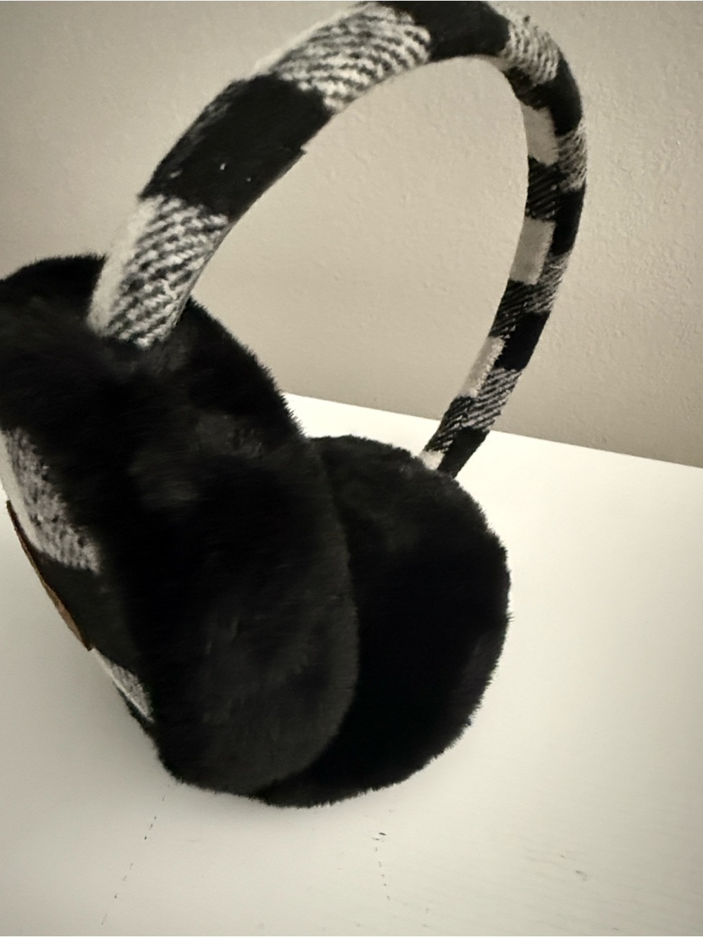 C.C. Exclusives Black & White Plaid Fleece Earmuffs